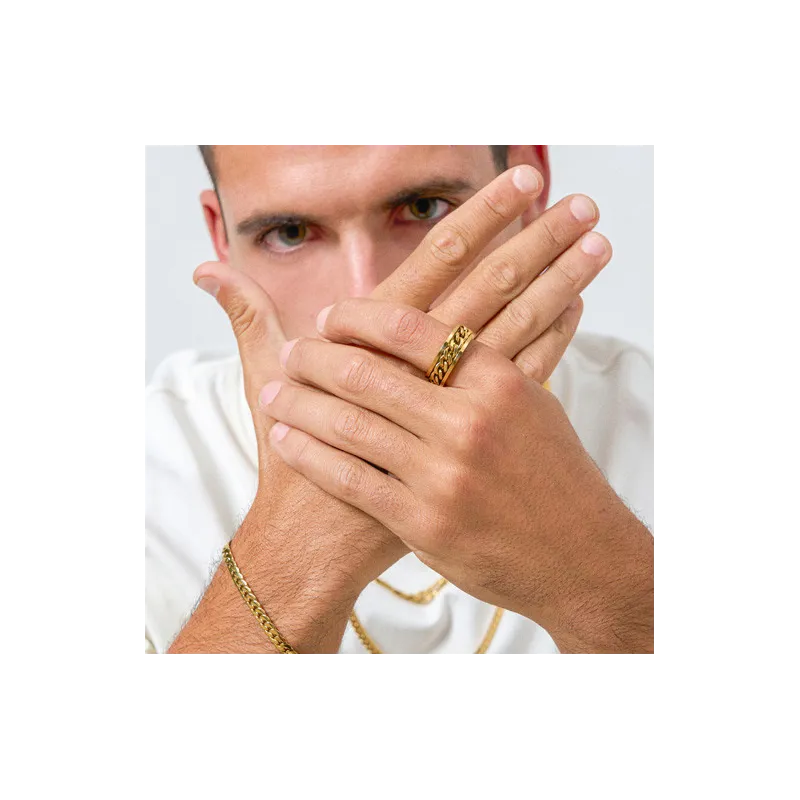 Anillo Hombre Chain Thin Padlock Dorado | Radiant