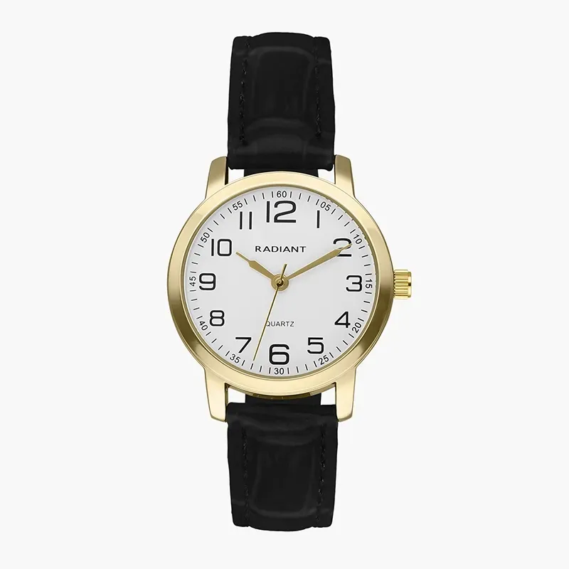 GRAND 34MM WHITE DIAL IPG BLACK LEATHER