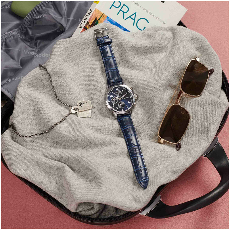 Radiant Caiman Reloj de Hombre con correa de cuero azul