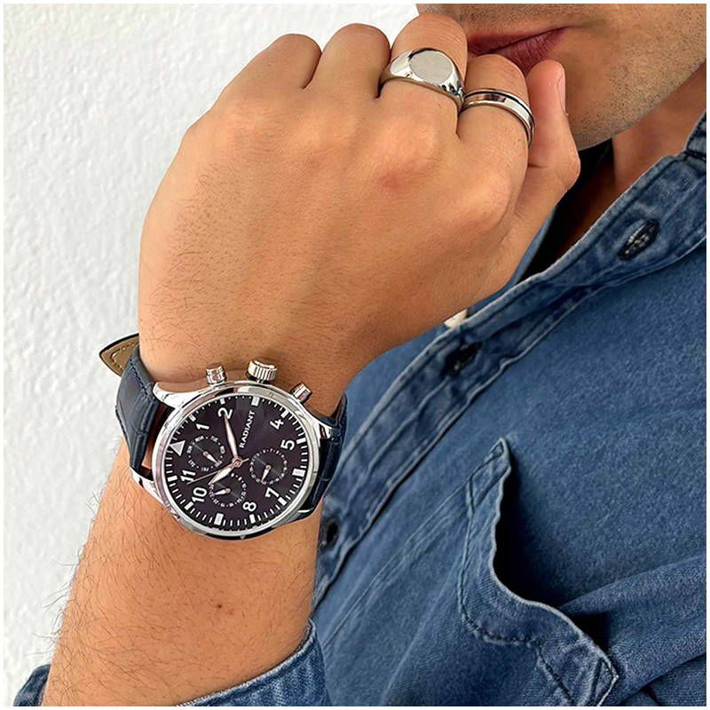 Radiant Caiman Reloj de Hombre con correa de cuero azul