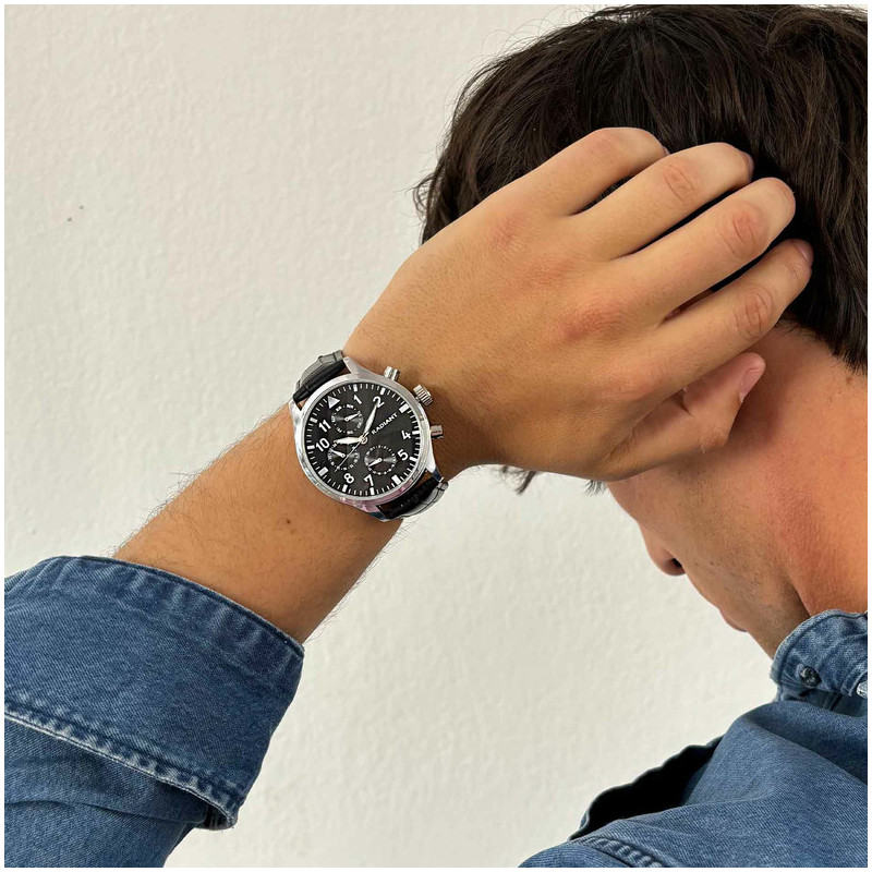 Radiant Caiman Reloj de Hombre con correa de cuero negro