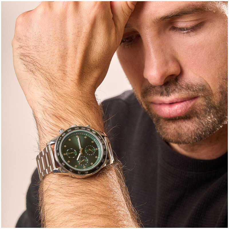 Reloj Hombre Canarias Verde Plateado