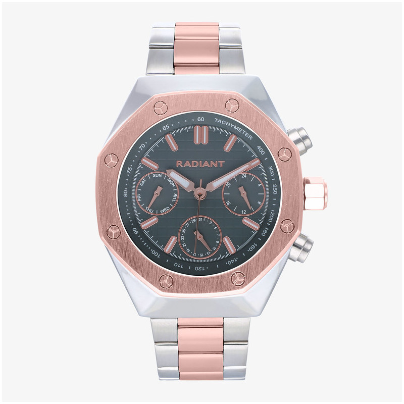 Reloj Hombre Volie 44MM Gris IPRG Brazalete, Acero,   Oro Rosa Radiant