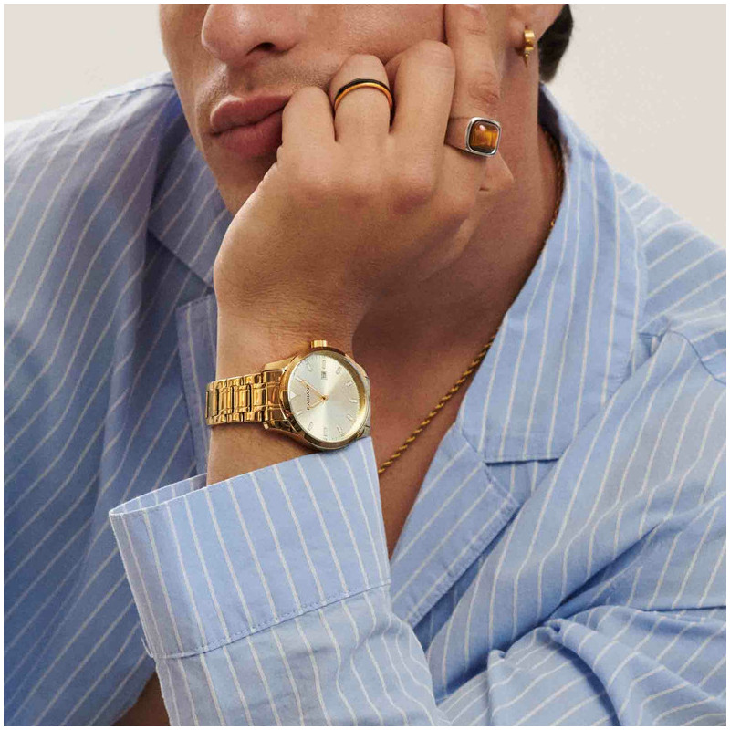 Radiant Victory Reloj de Hombre Dorado Brazalete Acero