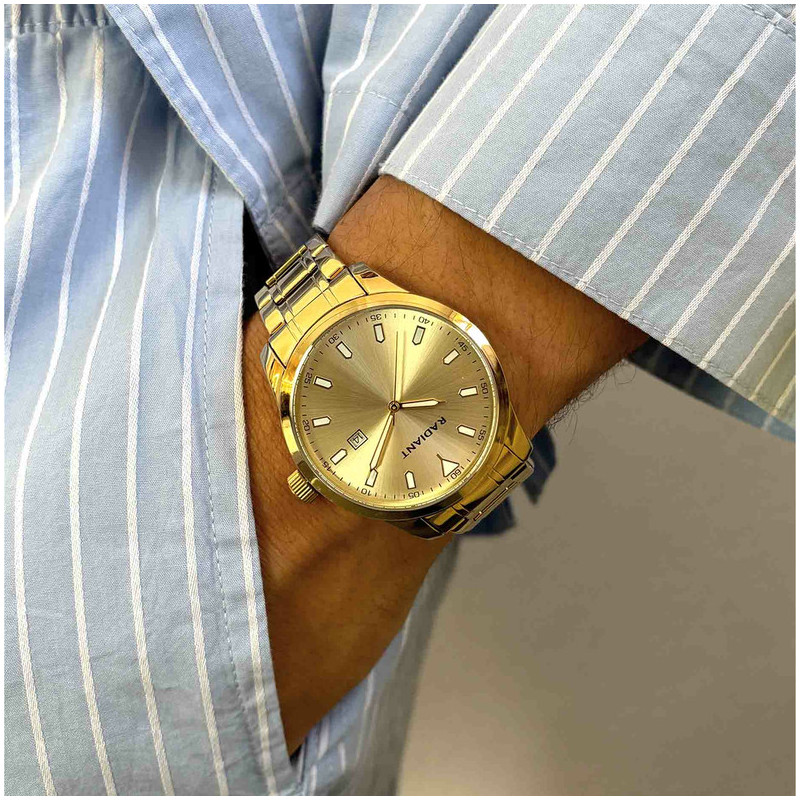 Radiant Victory Reloj de Hombre Dorado Brazalete Acero