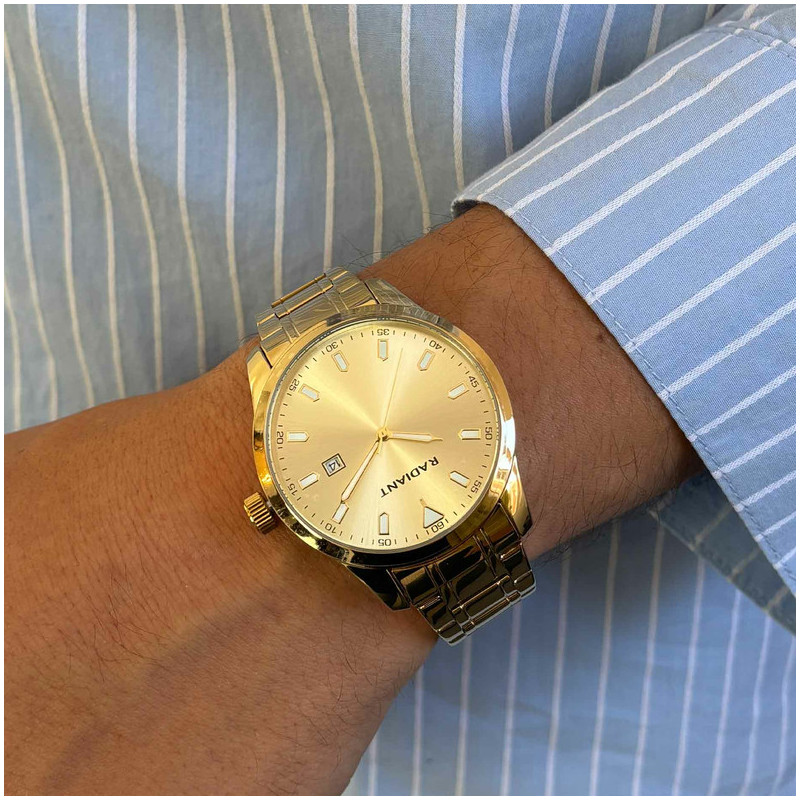 Radiant Victory Reloj de Hombre Dorado Brazalete Acero