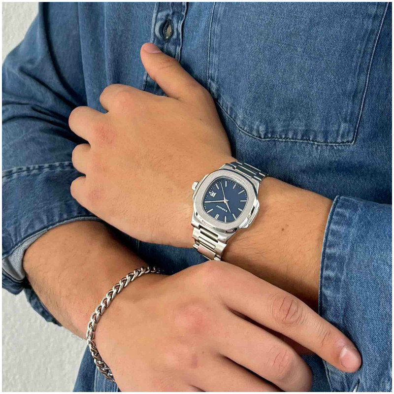 Radiant T-Time Reloj Hombre Plateado Esfera Azul caja hexagonal