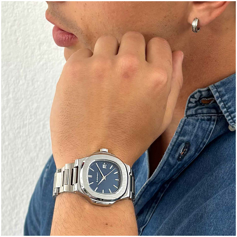 Radiant T-Time Reloj Hombre Plateado Esfera Azul caja hexagonal