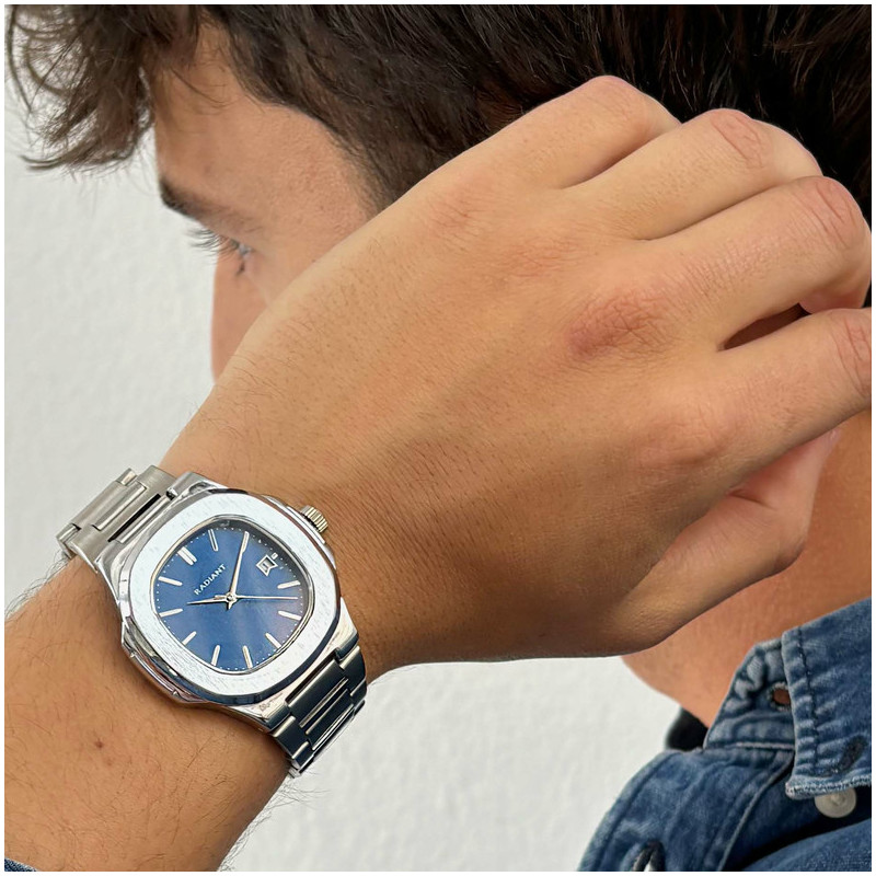 Radiant T-Time Reloj Hombre Plateado Esfera Azul caja hexagonal
