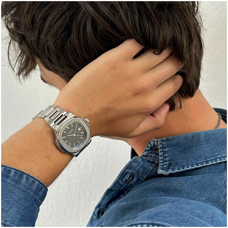 Radiant T-Time Reloj Hombre Plateado Esfera Azul caja hexagonal