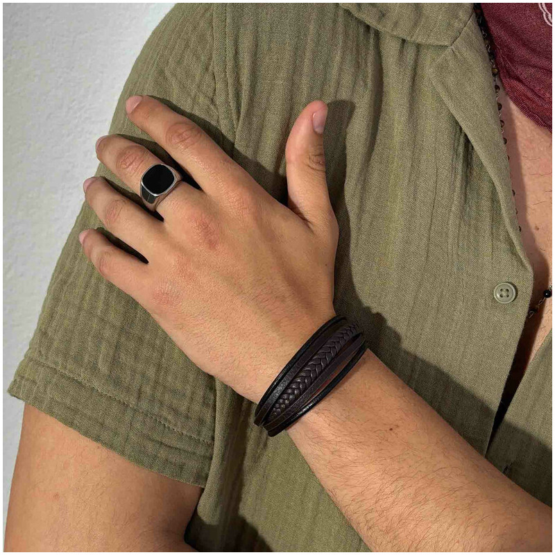 Pulsera para Hombre Cande de Cuero Negro