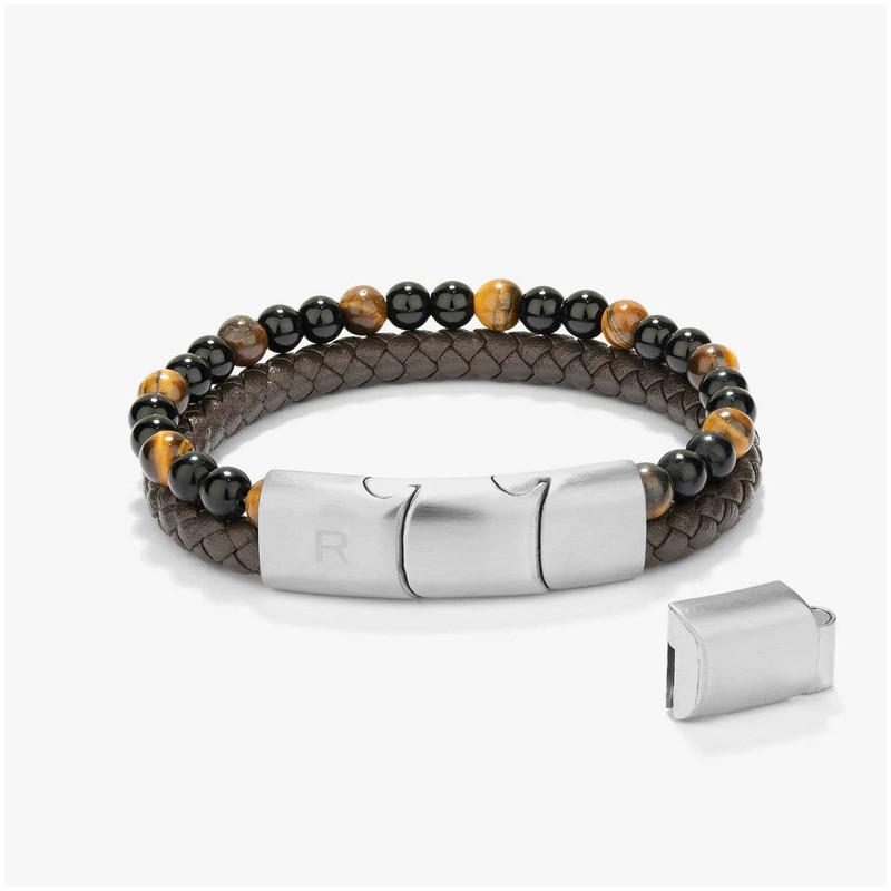 Pulsera para Hombre Cande de Cuero y Abalorios Negro