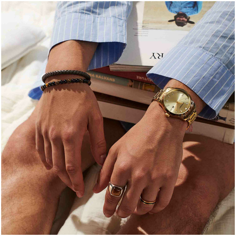 Pulsera para Hombre Cande de Cuero y Abalorios Negro