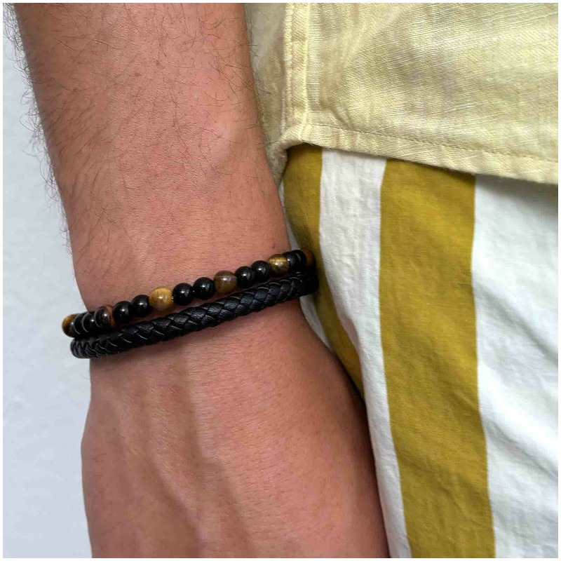 Pulsera para Hombre Cande de Cuero y Abalorios Marrón