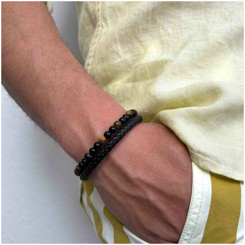 Pulsera para Hombre Cande de Cuero y Abalorios Marrón