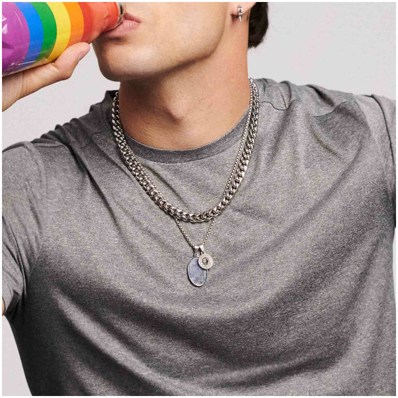 Collar Hombre Musculitos Eslabón en Plata