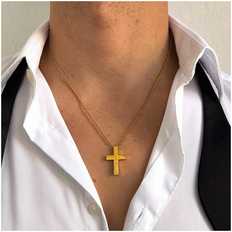 Collar Hombre Mateo Cruz Lisa en Oro