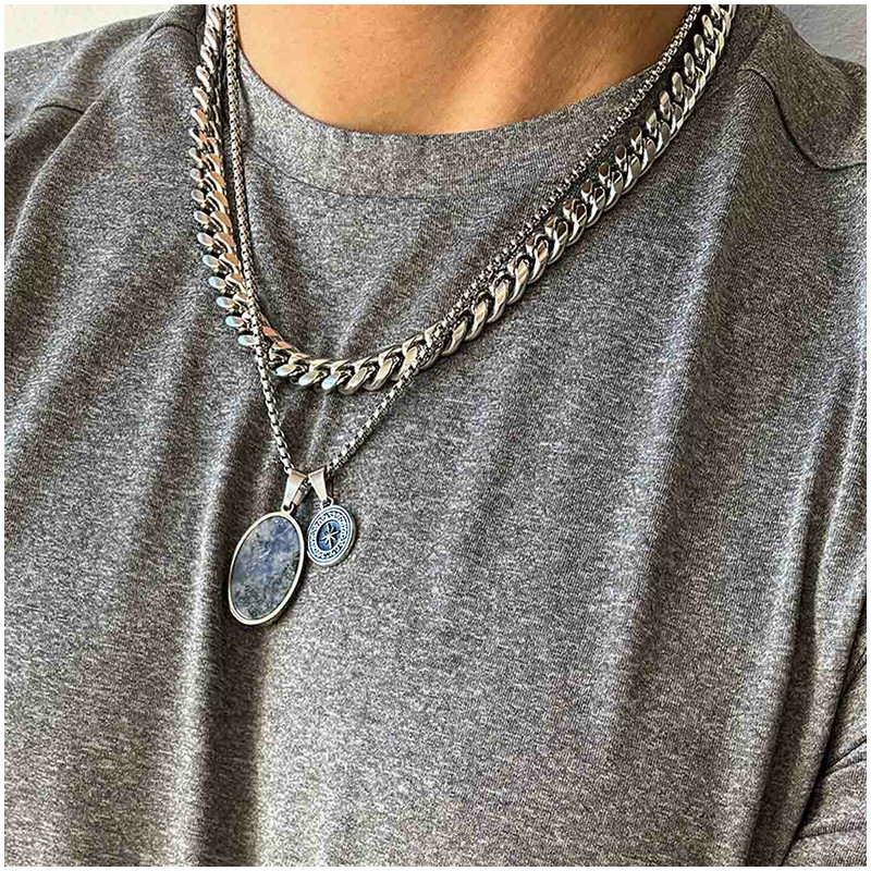 Collar Hombre Medallon Azul J.PALAU