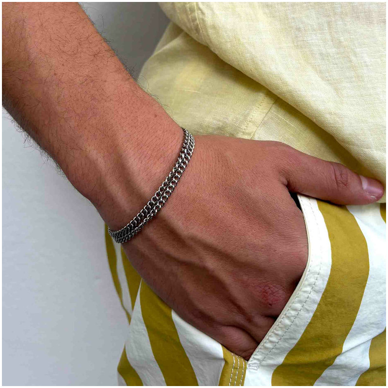 Pulsera doble Hombre Txema en Plata