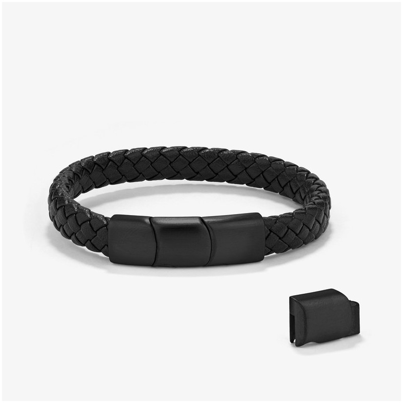  Pulsera Hombre Trama Negro | Diseño Moderno en Cuero