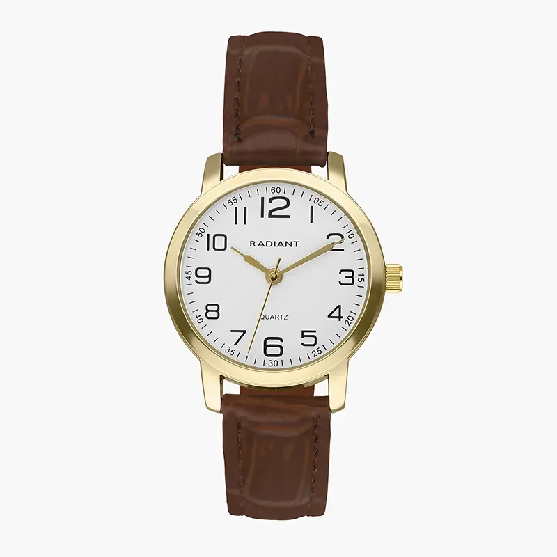 GRAND 34MM WHITE DIAL IPG BROWN LEATHER