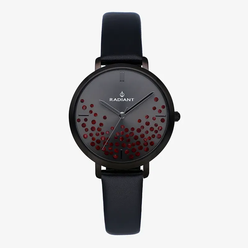 ELLA 36MM GUN DIAL BLACK LEATHER STRAP