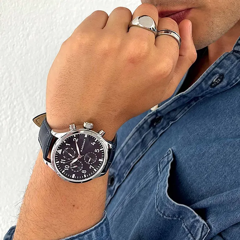 Radiant Caiman Reloj de Hombre con correa de cuero azul
