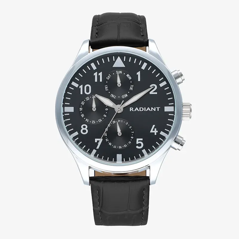 Radiant Caiman Reloj de Hombre con correa de cuero negro