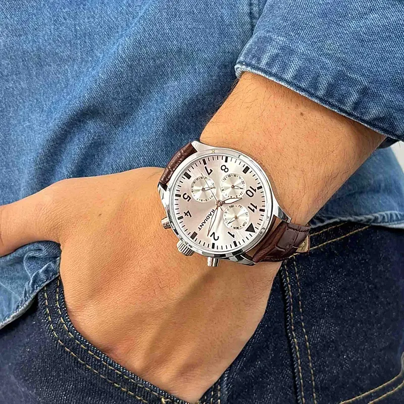 Radiant Caiman Reloj de Hombre con correa de cuero marrón