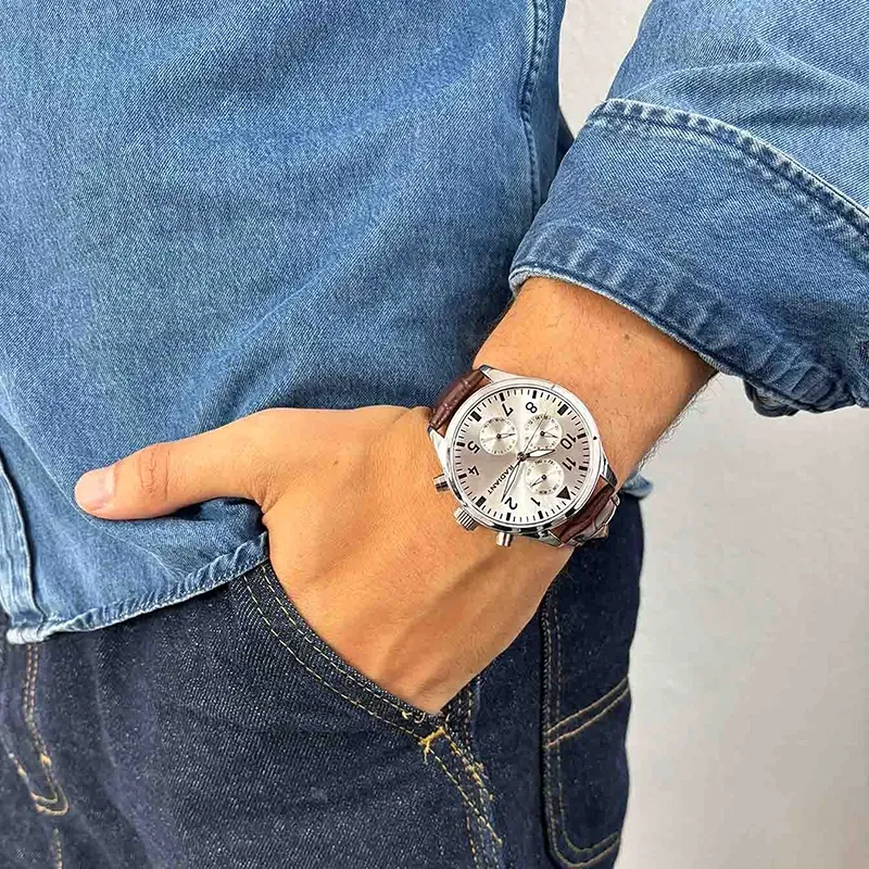 Radiant Caiman Reloj de Hombre con correa de cuero marrón