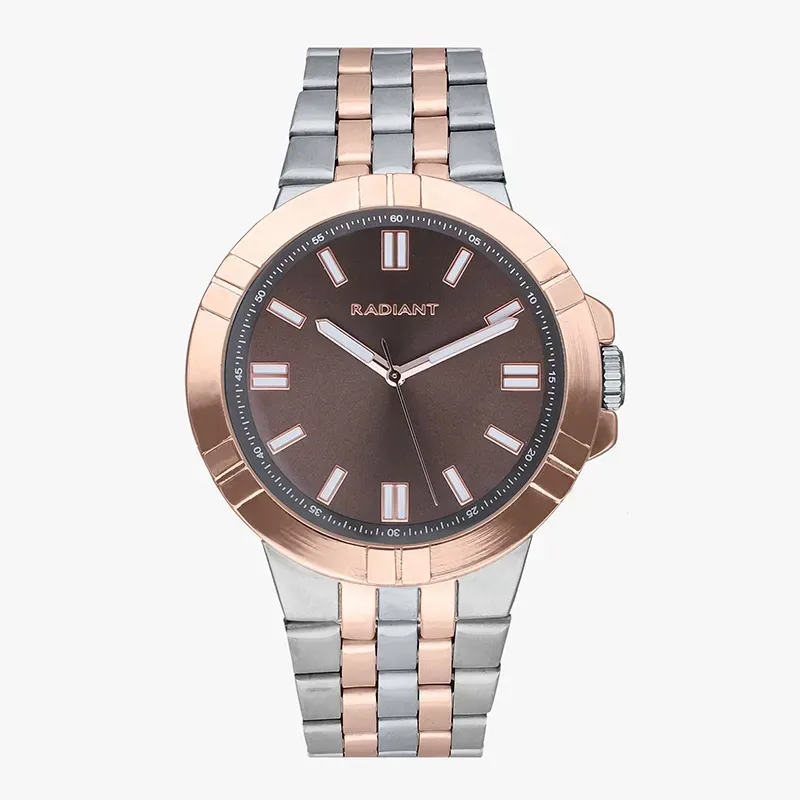 Reloj Hombre Atomik 44MM Marrón IPRG Brazalete, Acero Oro Rosa Radiant
