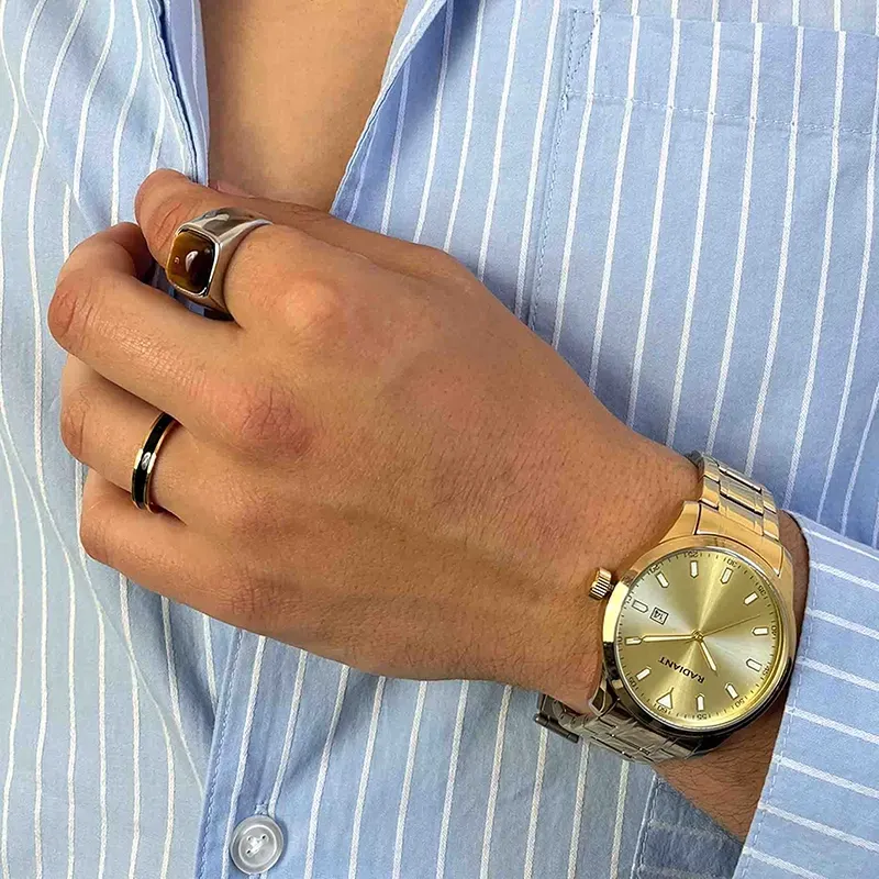 Radiant Victory Reloj de Hombre Dorado Brazalete Acero