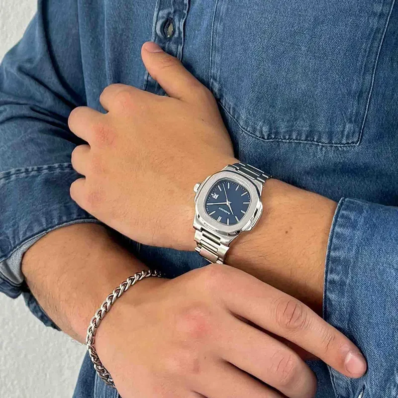 Radiant T-Time Reloj Hombre Plateado Esfera Azul caja hexagonal