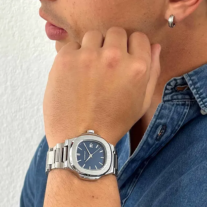 Radiant T-Time Reloj Hombre Plateado Esfera Azul caja hexagonal