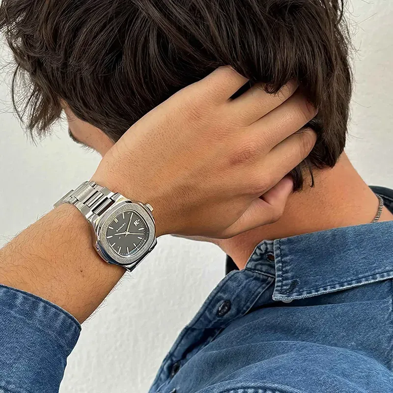 Radiant T-Time Reloj Hombre Plateado Esfera Azul caja hexagonal