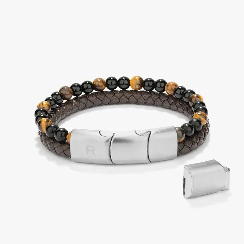 Pulsera para Hombre Cande de Cuero y Abalorios Negro