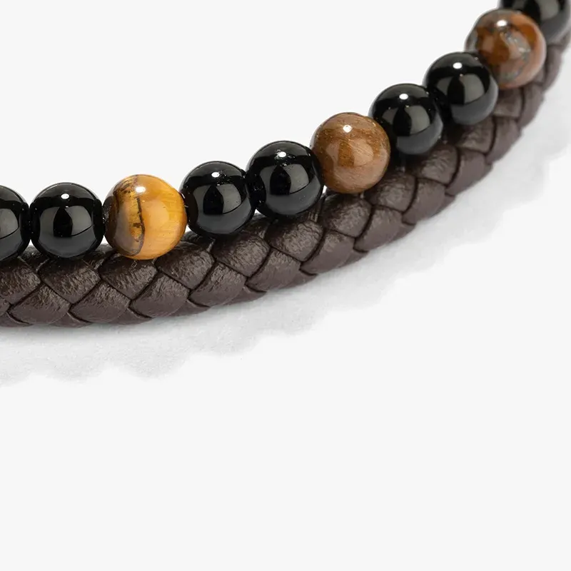 Pulsera para Hombre Cande de Cuero y Abalorios Negro