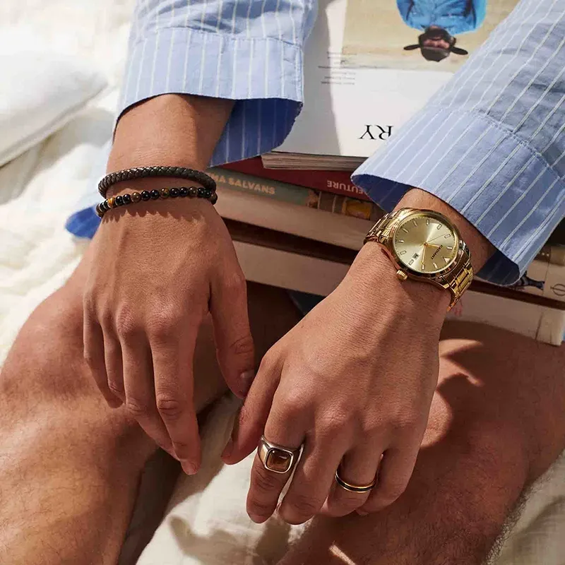 Pulsera para Hombre Cande de Cuero y Abalorios Negro