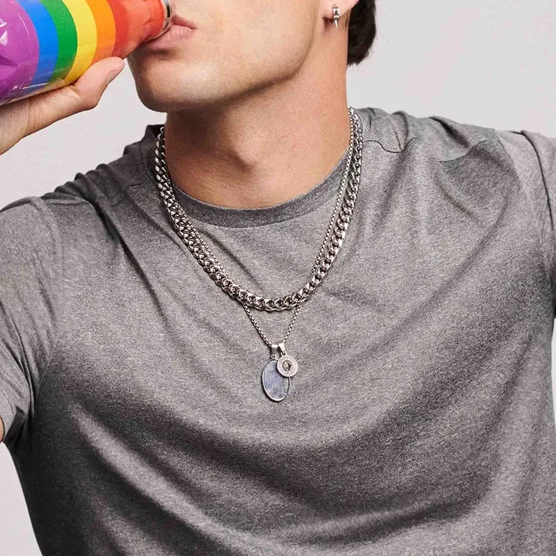 Collar Hombre Musculitos Eslabón en Plata