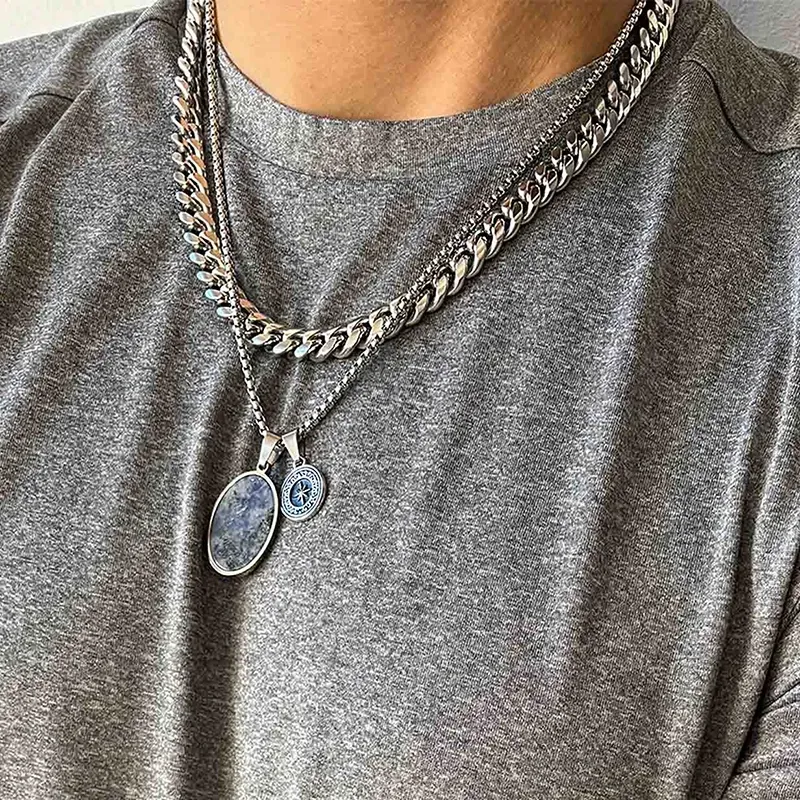 Collar Hombre Medallon Azul J.PALAU