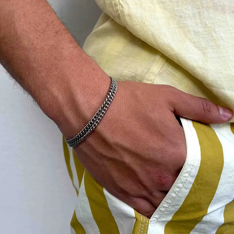 Pulsera doble Hombre Txema en Plata