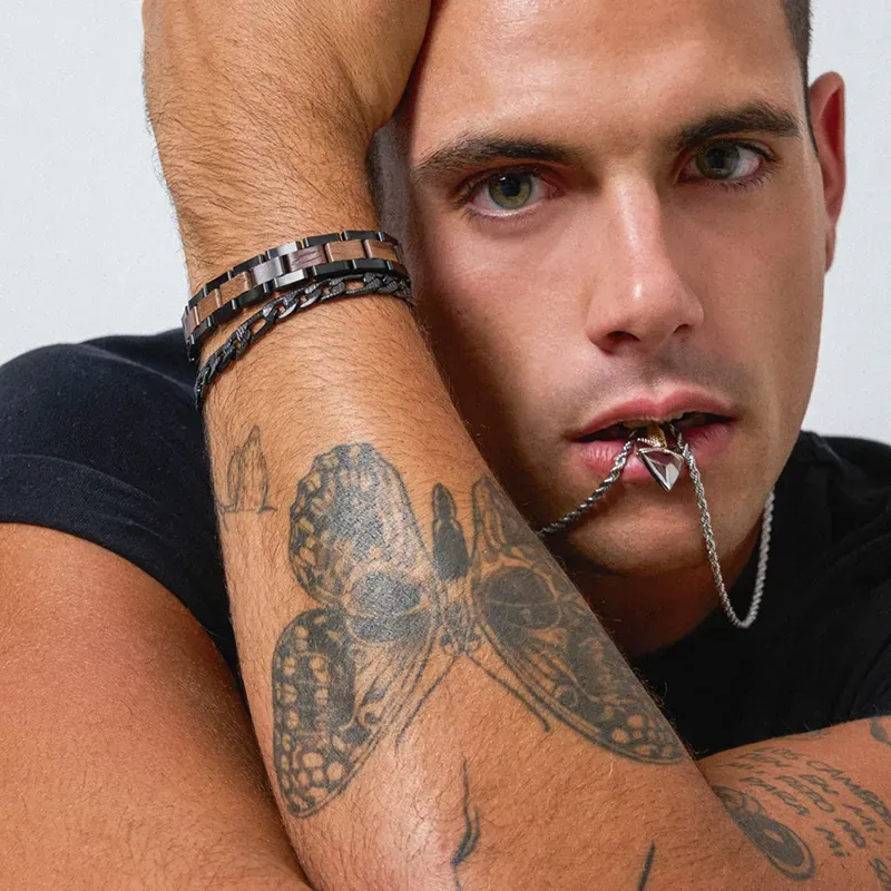 Pulsera Hombre Nature Negro/Wood Multi