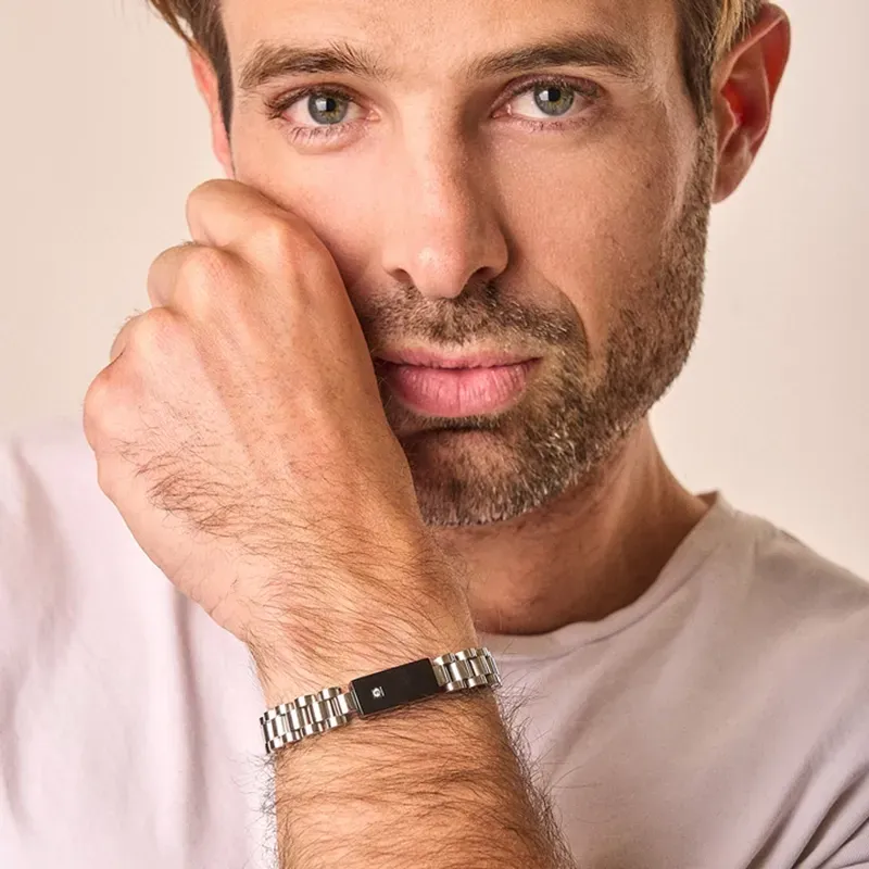 Brazalete Hombre Negro/Plata | Diseño Moderno y Versátil