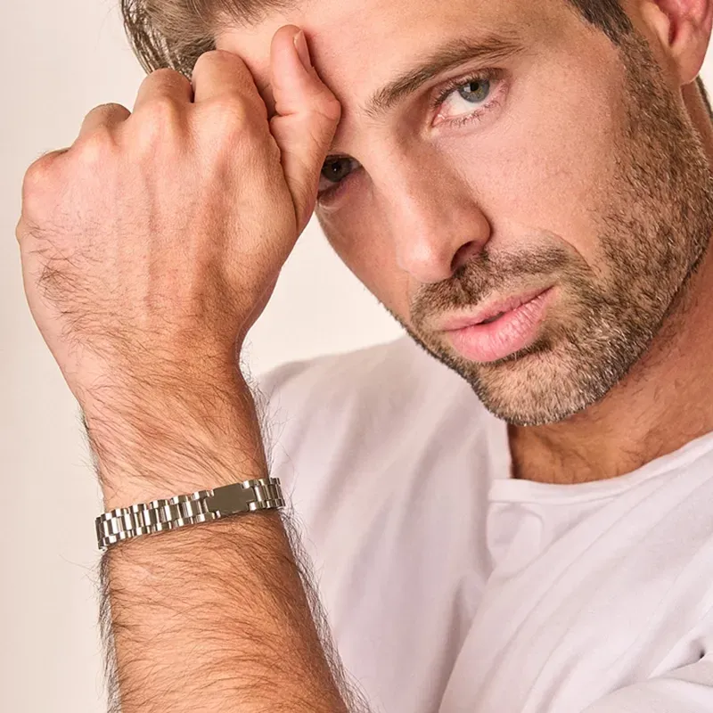 Brazalete Hombre Plata Cross | Eslabones Cruzados con Estilo