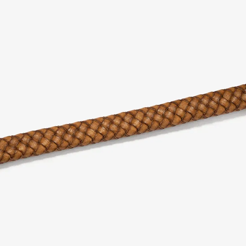 Pulsera Hombre Trama Camel/Plata | Cuero y Acero con Elegancia