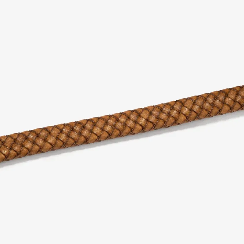 Pulsera Hombre Trama Camel/Oro | Cuero y Acero Sofisticados