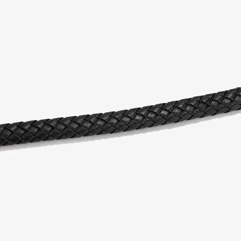  Pulsera Hombre Trama Negro/Plata | Cuero y Acero Atemporales