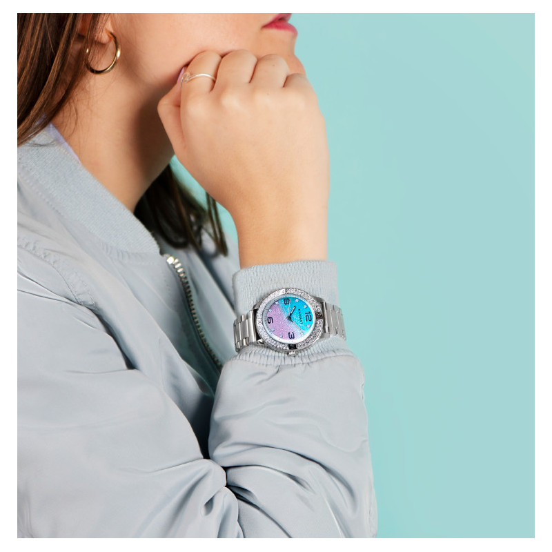 FROZEN 38MM BLUE/PINK DIAL SILVER SS BAN