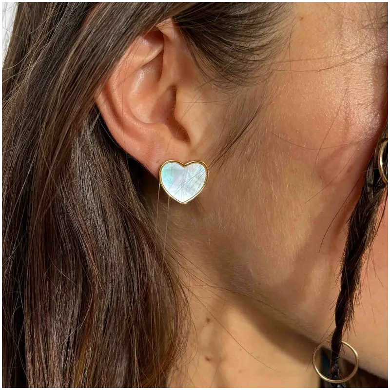 Pendientes Botón Oro Madreperla