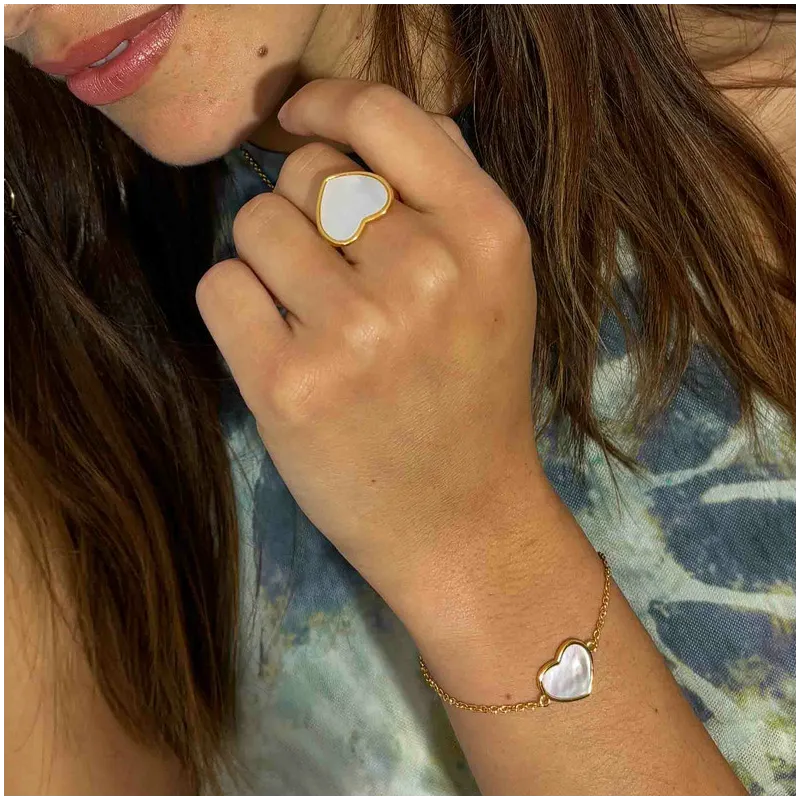 Anillo Sello Corazón Madreperla